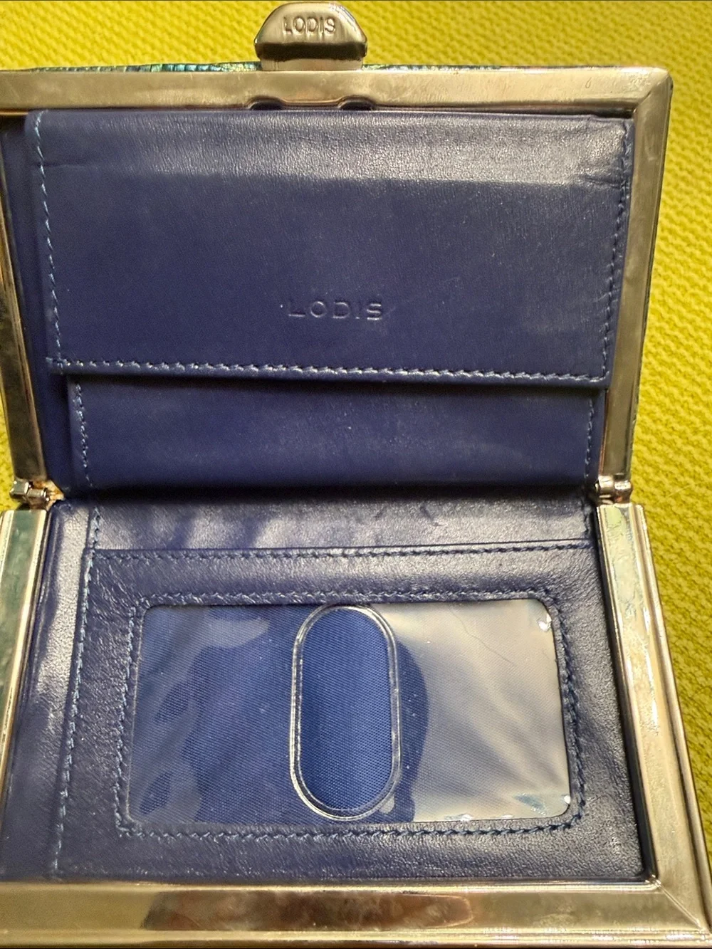 Lodis Iridescent Blue Lizard-Textured Evening Card Holder